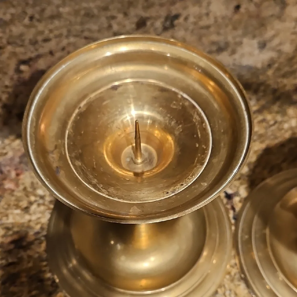Solid Brass Vintage Pricket Candlestick Holders - Set of 2